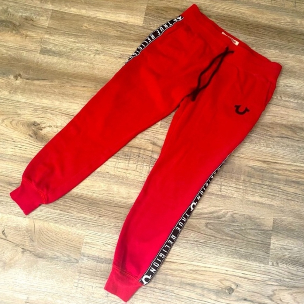 True Religion Red Jogger Sweatpants with Side Tape